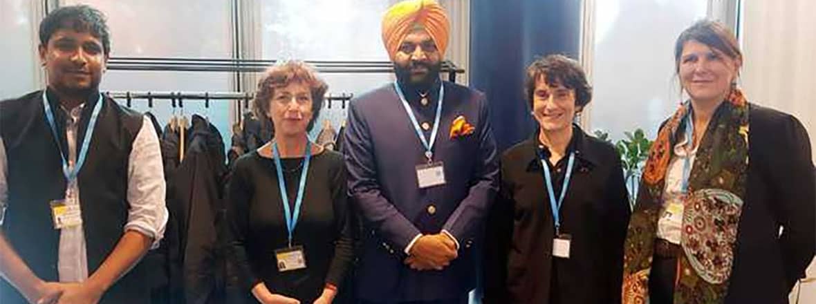 MP Gurjeet Aujla (centre), along with others, attends a conference of the World Health Organisation in Geneva.