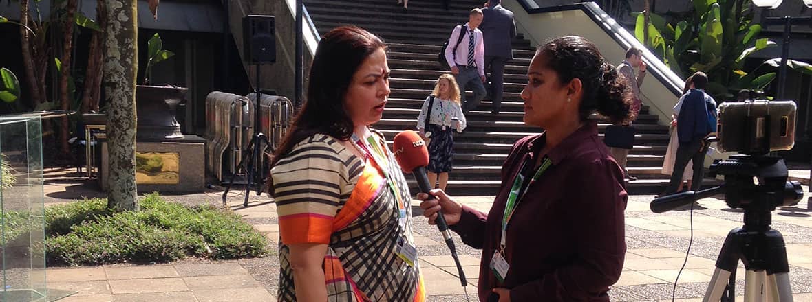 AQA Delegate, Hon. Meenakshi Lekhi, MP, India is interviewed by press.