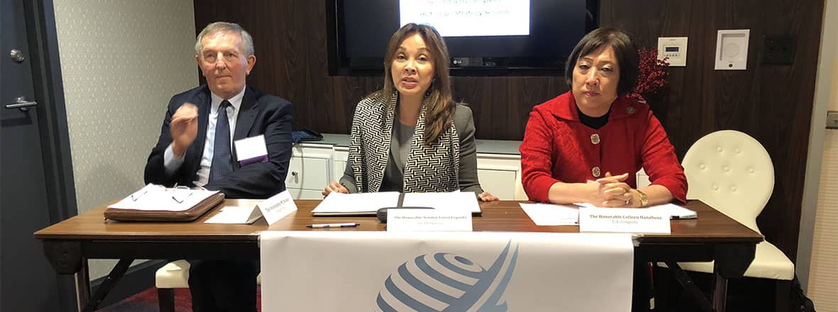 Pictured left to right: Hon. Matthew J. Nolan, Treasurer, AQA, Hon. Senator Loren Legarda, The Philippines, Hon. Rep. Colleen Hanabusa (D-HI), U.S. Congress.