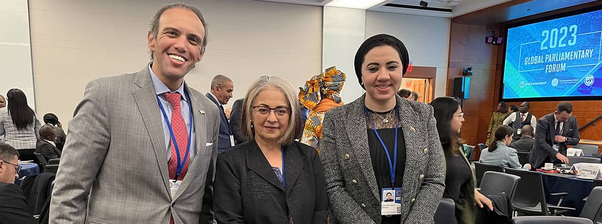 Ms. Shazia Rafi, AQA President with Senator Mohamed M. Farida, Egypt and Ms. Amira Saber Qandil, MP, Egypt at the World Bank Spring Meetings